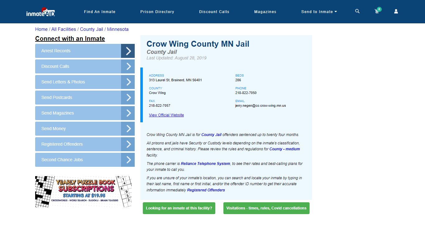 Crow Wing County MN Jail - Inmate Locator - Brainerd, MN